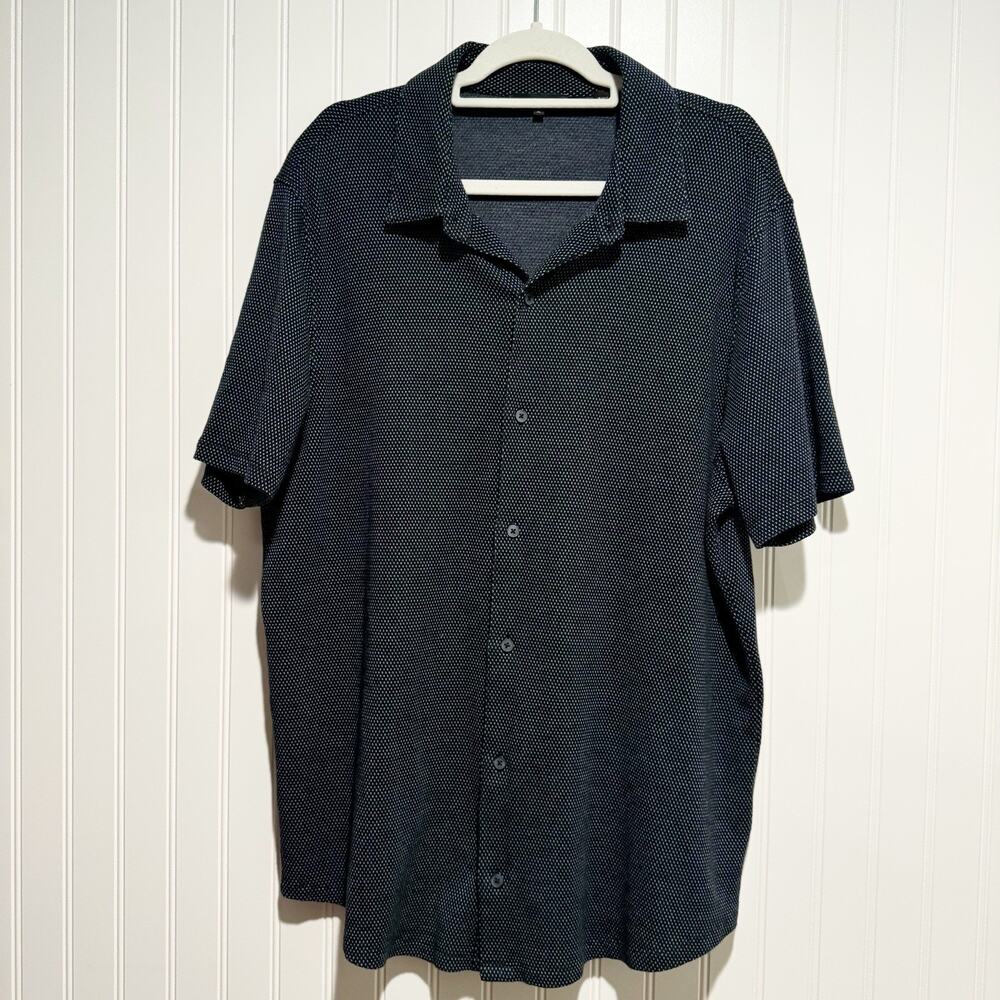 Vince Navy Blue Jacquard Knit Short Sleeve Button Up Mens XL - Picture 2 of 5